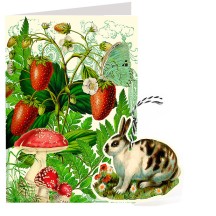 Bunny in a Strawberry Garden Easter Card ~ England